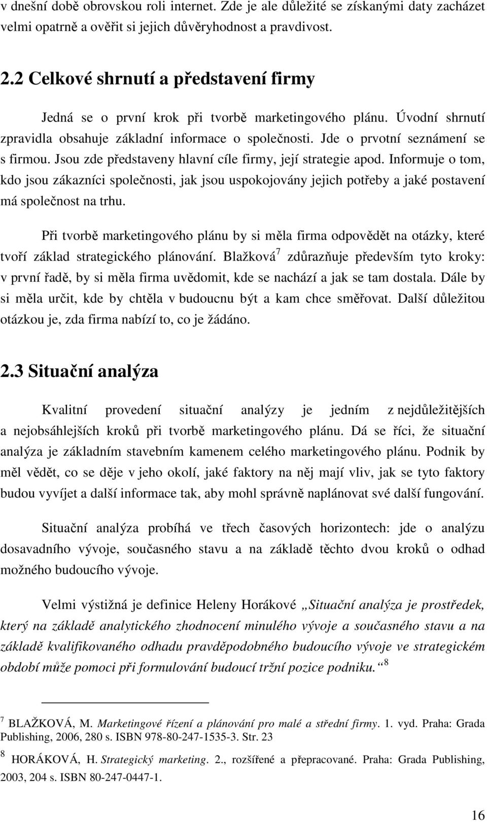 Jsou zde představeny hlavní cíle firmy, její strategie apod. Informuje o tom, kdo jsou zákazníci společnosti, jak jsou uspokojovány jejich potřeby a jaké postavení má společnost na trhu.