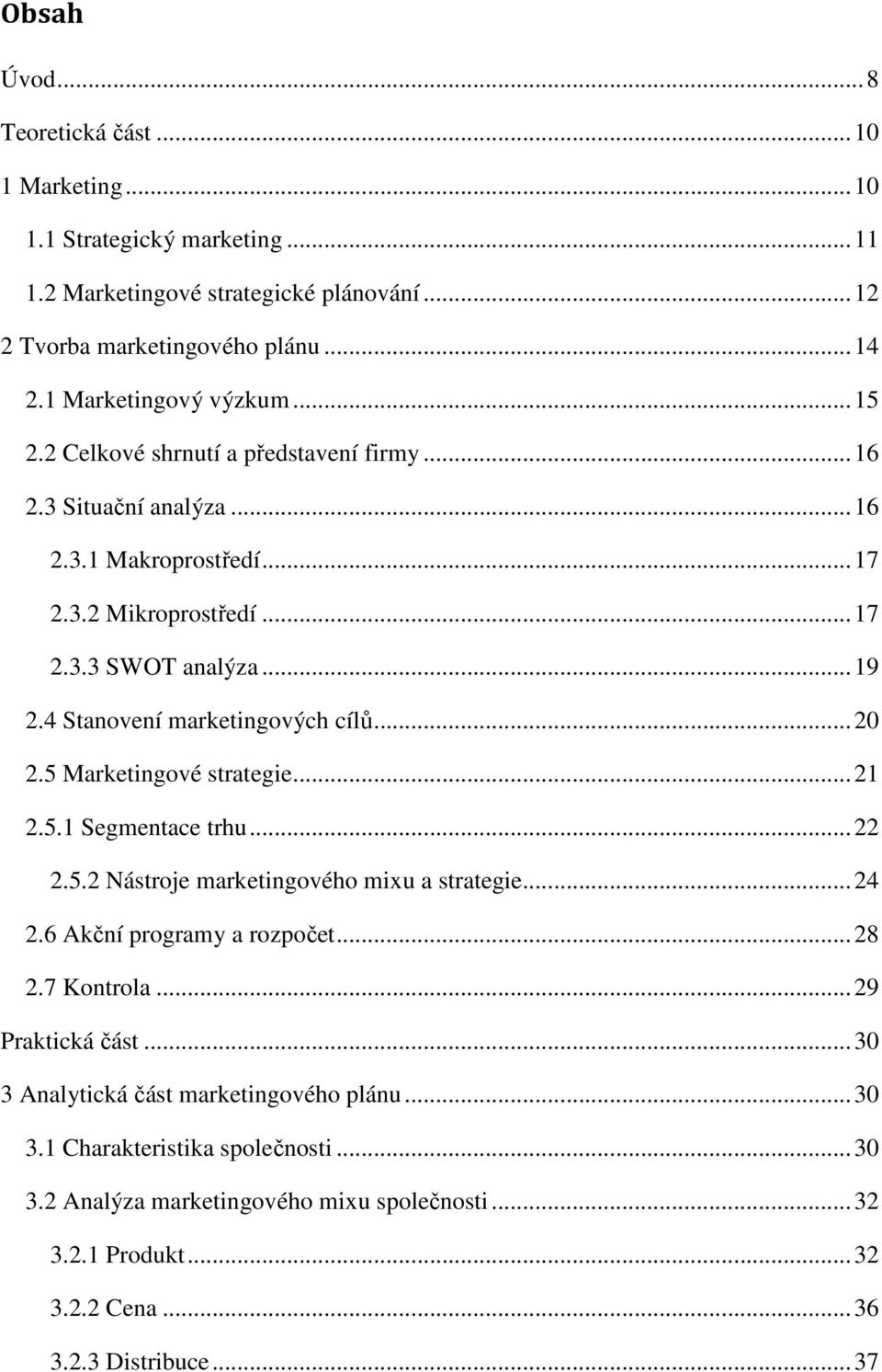 .. 20 2.5 Marketingové strategie... 21 2.5.1 Segmentace trhu... 22 2.5.2 Nástroje marketingového mixu a strategie... 24 2.6 Akční programy a rozpočet... 28 2.7 Kontrola... 29 Praktická část.