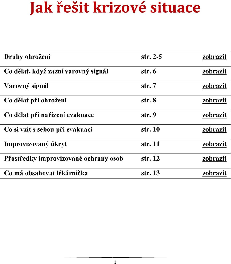 8 zobrazit Co dělat při nařízení evakuace str. 9 zobrazit Co si vzít s sebou při evakuaci str.