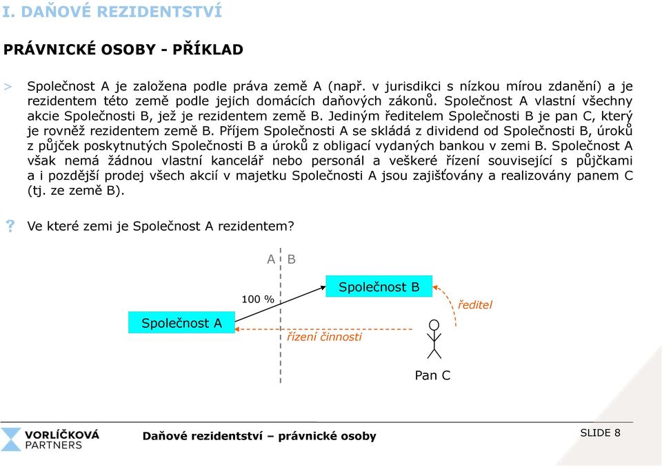 Jediným ředitelem Společnosti B je pan C, který je rovněž rezidentem země B.