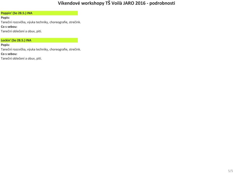 ) INA Víkendové workshopy