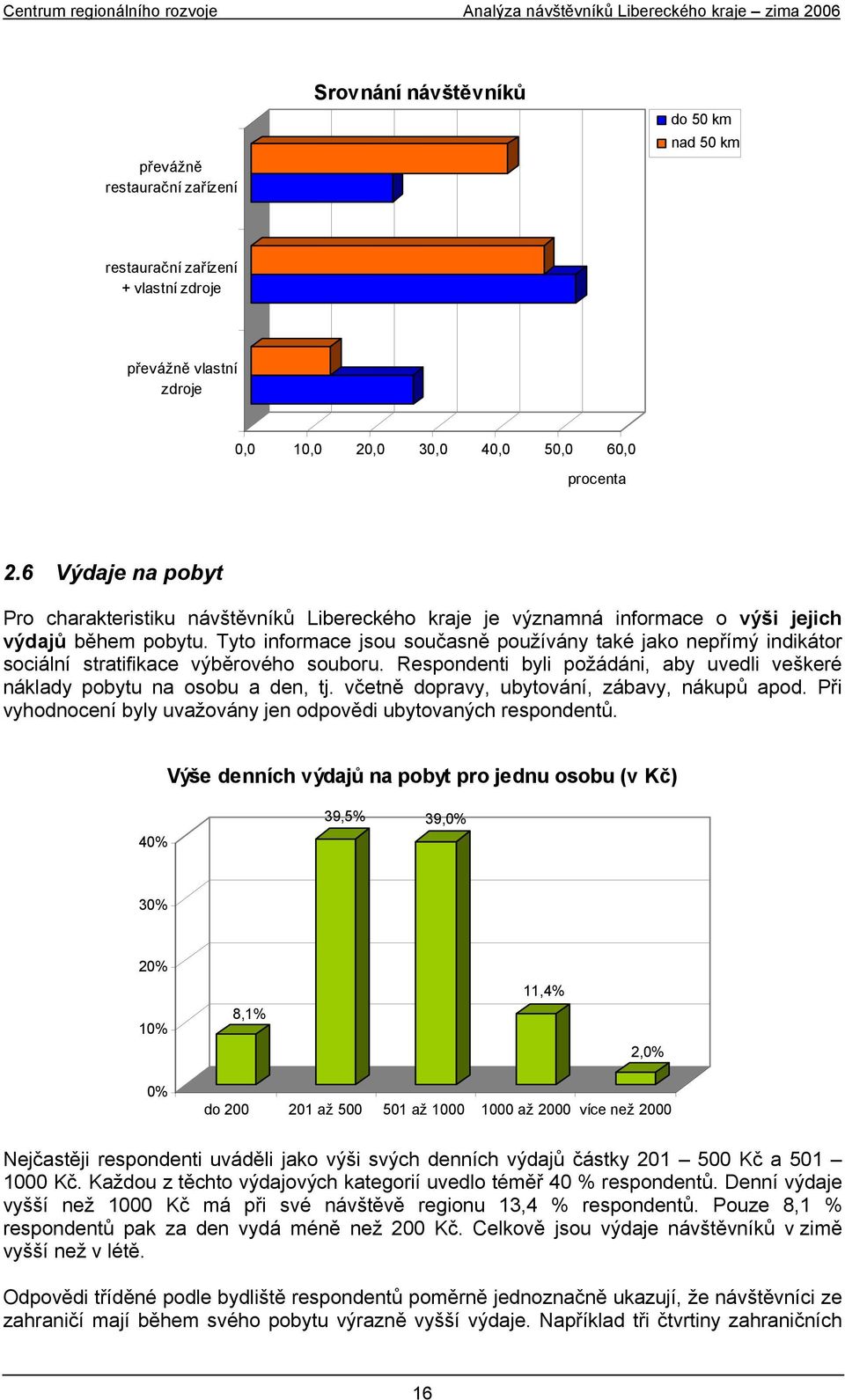 Tyto informace jsou současně používány také jako nepřímý indikátor sociální stratifikace výběrového souboru. Respondenti byli požádáni, aby uvedli veškeré náklady pobytu na osobu a den, tj.