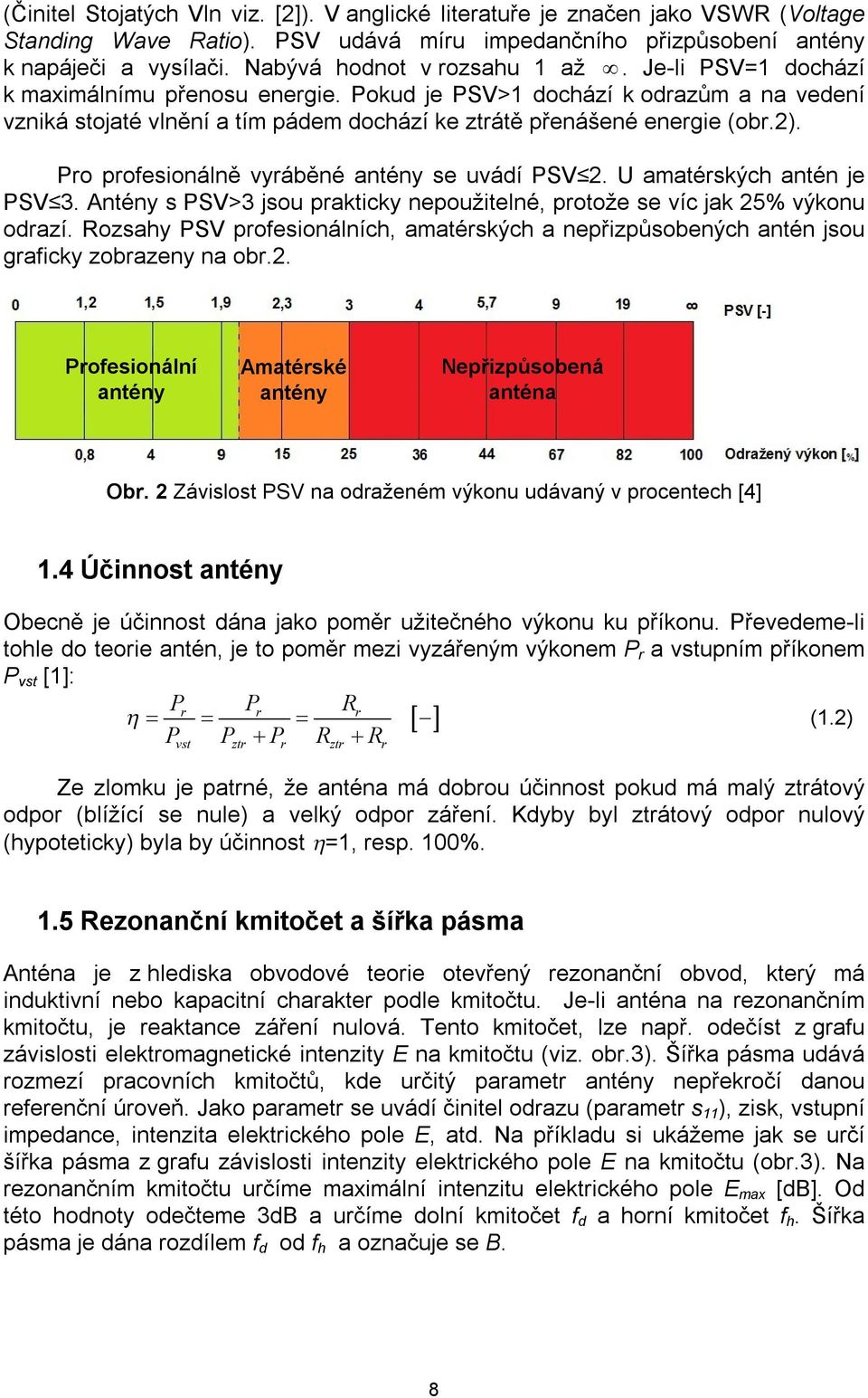 Pokud je PSV>1 dochází k odrazům a na vedení vzniká stojaté vlnění a tím pádem dochází ke ztrátě přenášené energie (obr.2). Pro profesionálně vyráběné antény se uvádí PSV 2.