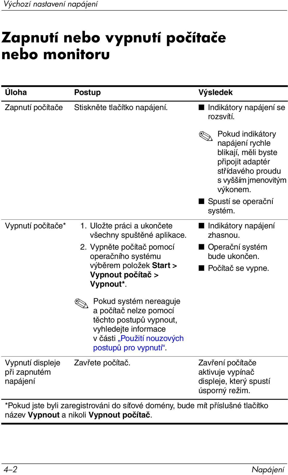 Vypnutí počítače* Vypnutí displeje při zapnutém napájení 1. Uložte práci a ukončete všechny spuštěné aplikace. 2.