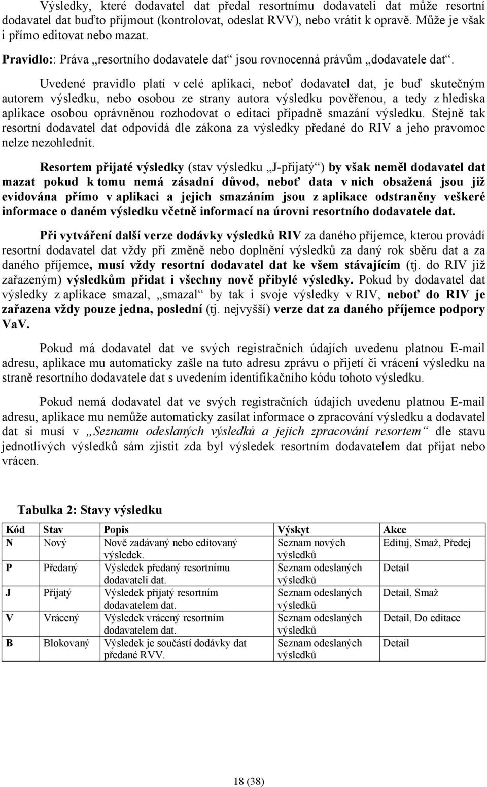 Uvedené pravidlo platí v celé aplikaci, neboť dodavatel dat, je buď skutečným autorem výsledku, nebo osobou ze strany autora výsledku pověřenou, a tedy z hlediska aplikace osobou oprávněnou