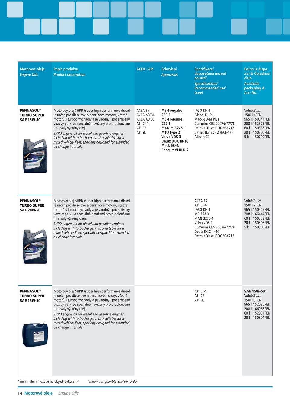 SHPD engine oil for diesel and gasoline engines including with turbochargers, also suitable for a mixed vehicle fleet, specially designed for extended oil change intervals.