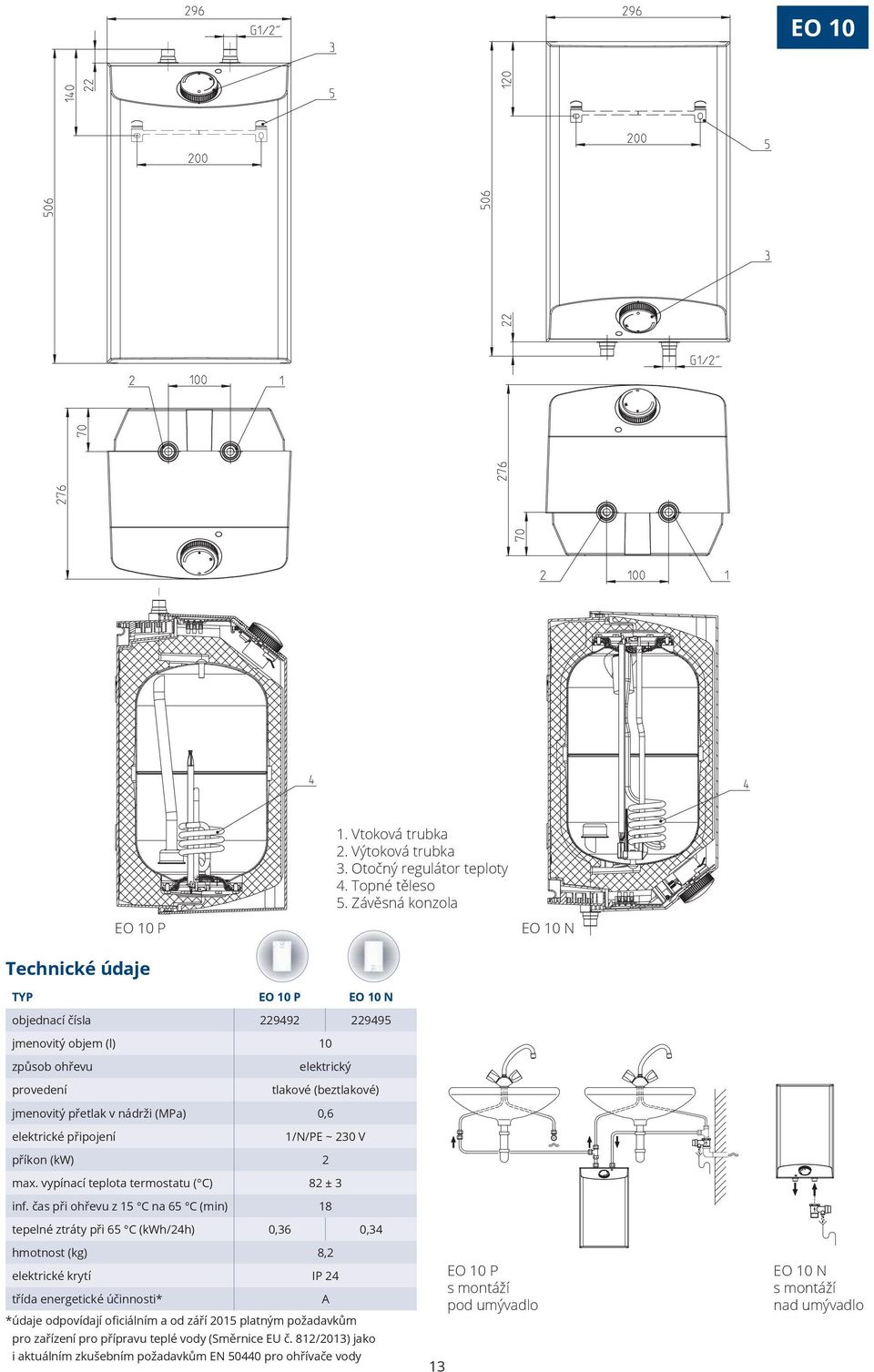 nádrži (MPa) 0,6 elektrické připojení 1/N/PE ~ 230 V příkon (kw) 2 max. vypínací teplota termostatu ( C) 82 ± 3 inf.