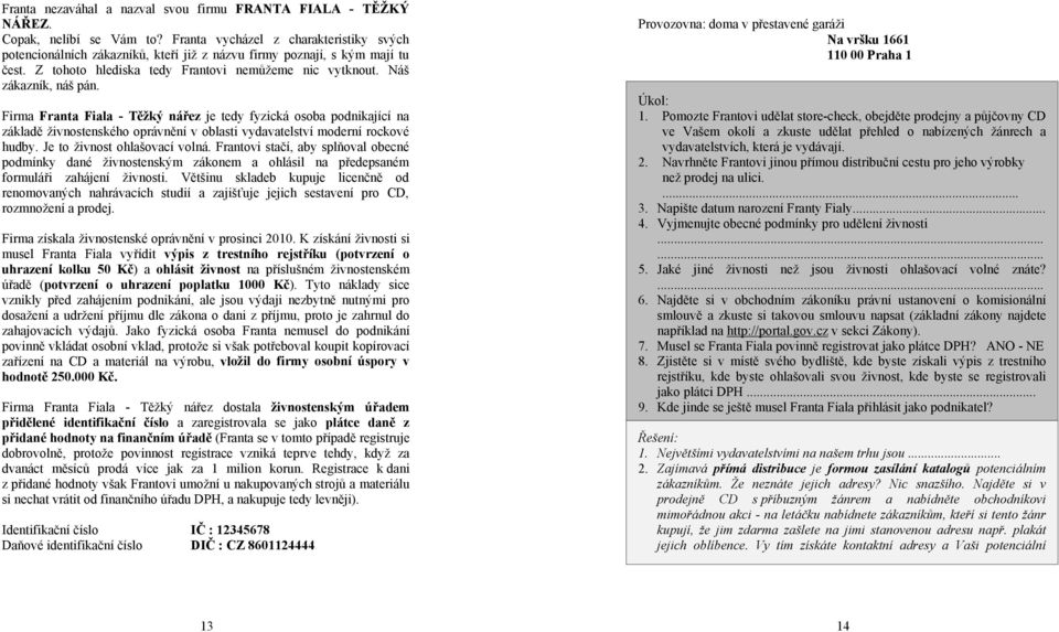 Firma Franta Fiala - Těžký nářez je tedy fyzická osoba podnikající na základě živnostenského oprávnění v oblasti vydavatelství moderní rockové hudby. Je to živnost ohlašovací volná.