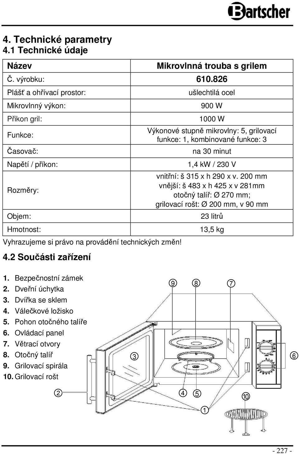 kombinované funkce: 3 na 30 minut 1,4 kw / 230 V vnitřní: š 315 x h 290 x v.