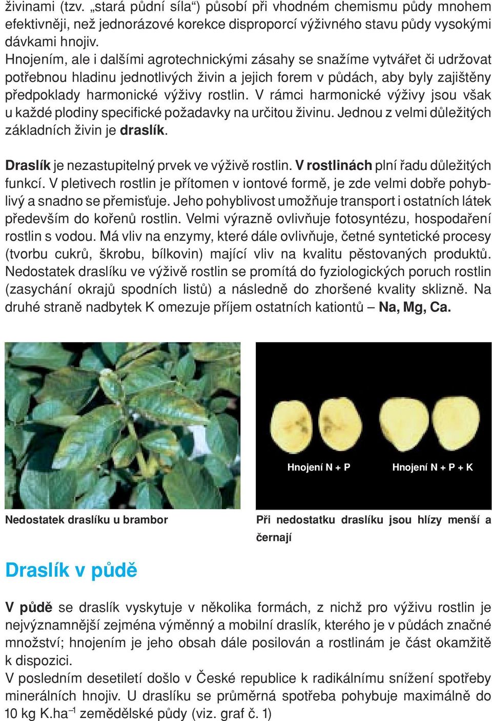 V rámci harmonické vª ivy jsou vπak u ka dé plodiny specifické po adavky na ur itou ivinu. Jednou z velmi d le itªch základních ivin je draslík. Draslík je nezastupitelnª prvek ve vª iv rostlin.