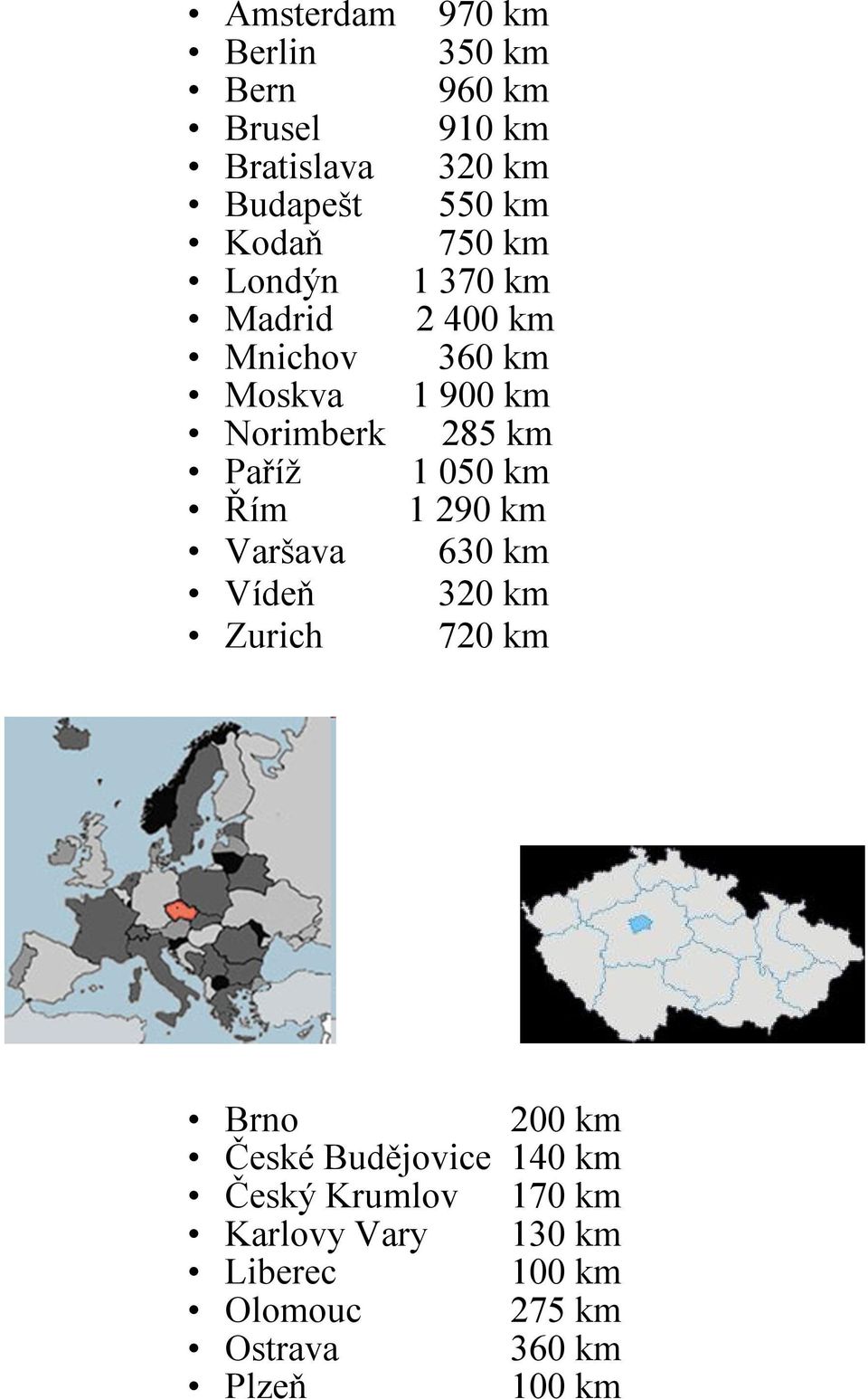 050 km Řím 1 290 km Varšava 630 km Vídeň 320 km Zurich 720 km Brno 200 km České Budějovice 140