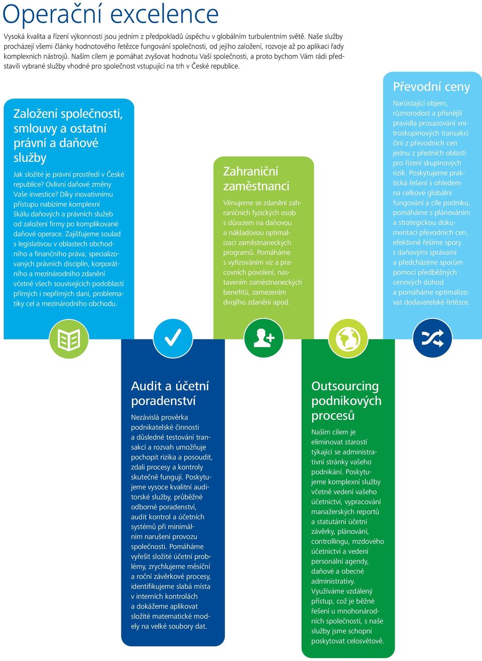 Naším cílem je pomáhat zvyšovat hodnotu Vaší společnosti, a proto bychom Vám rádi představili vybrané služby vhodné pro společnost vstupující na trh v České republice.