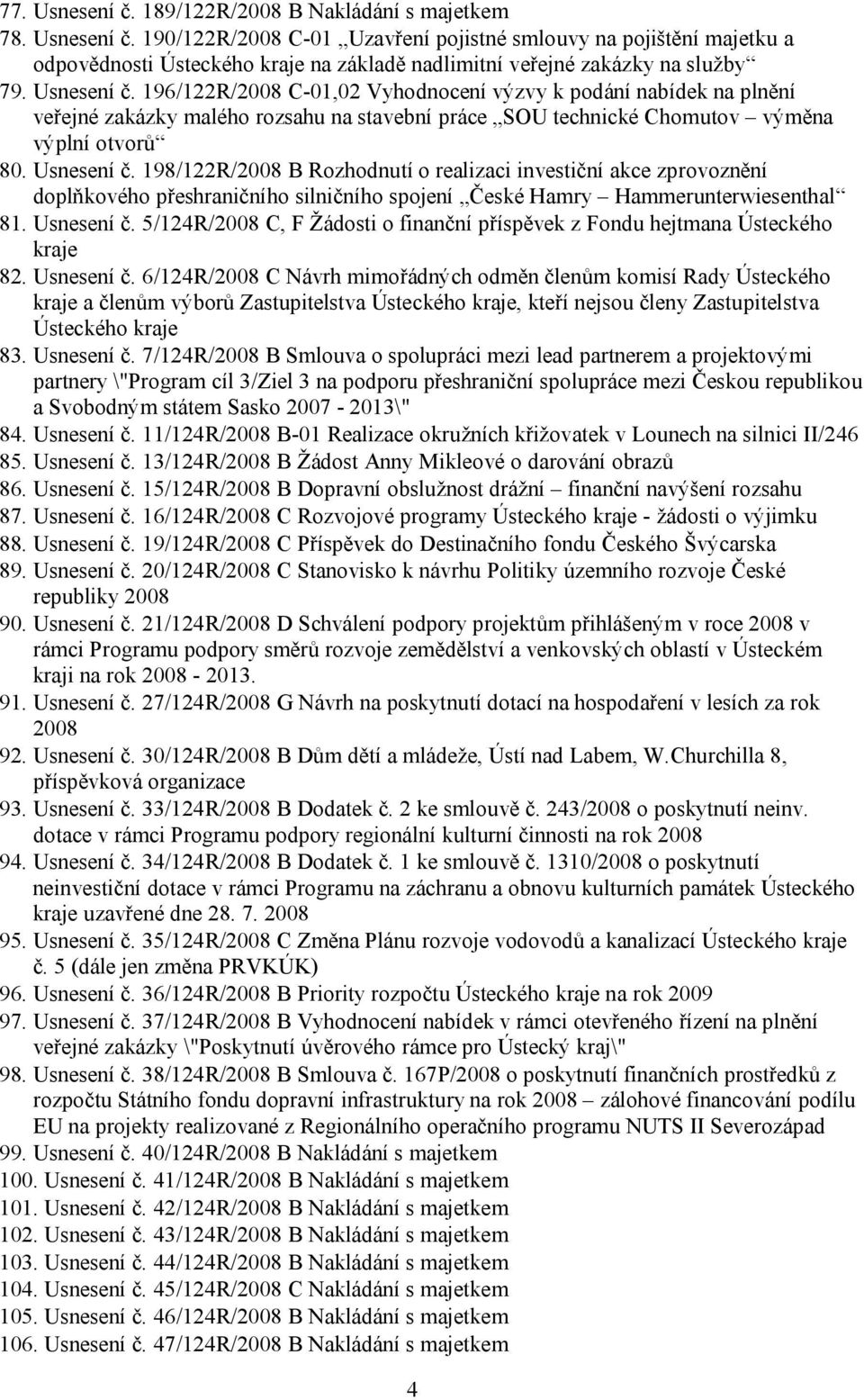 198/122R/2008 B Rozhodnutí o realizaci investiční akce zprovoznění doplňkového přeshraničního silničního spojení České Hamry Hammerunterwiesenthal 81. Usnesení č.