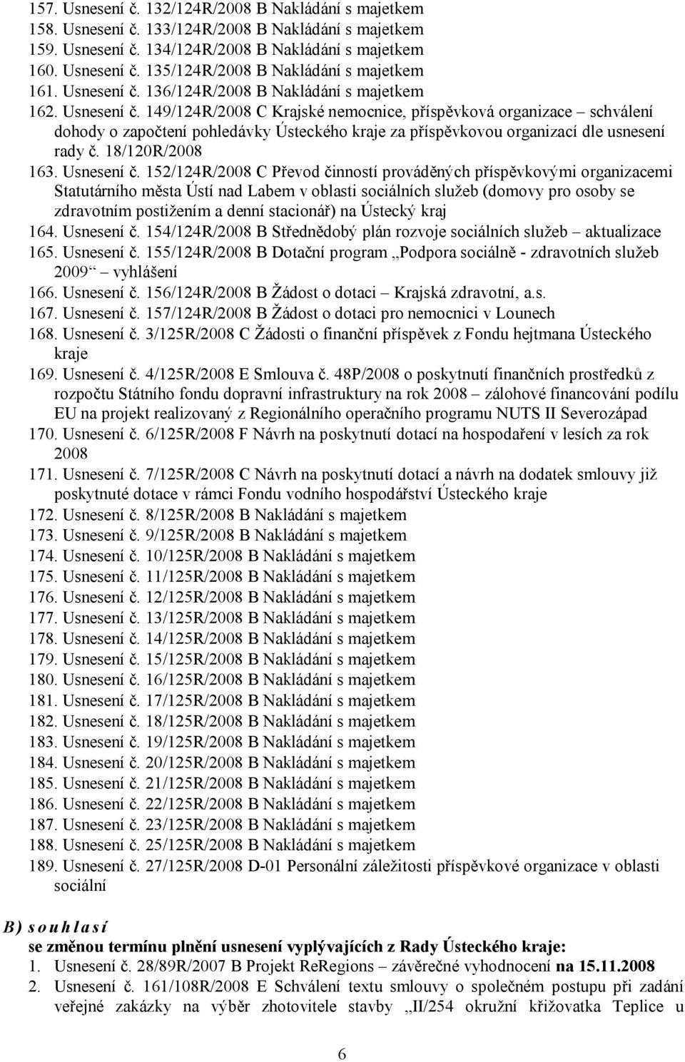 149/124R/2008 C Krajské nemocnice, příspěvková organizace schválení dohody o započtení pohledávky Ústeckého kraje za příspěvkovou organizací dle usnesení rady č. 18/120R/2008 163. Usnesení č.