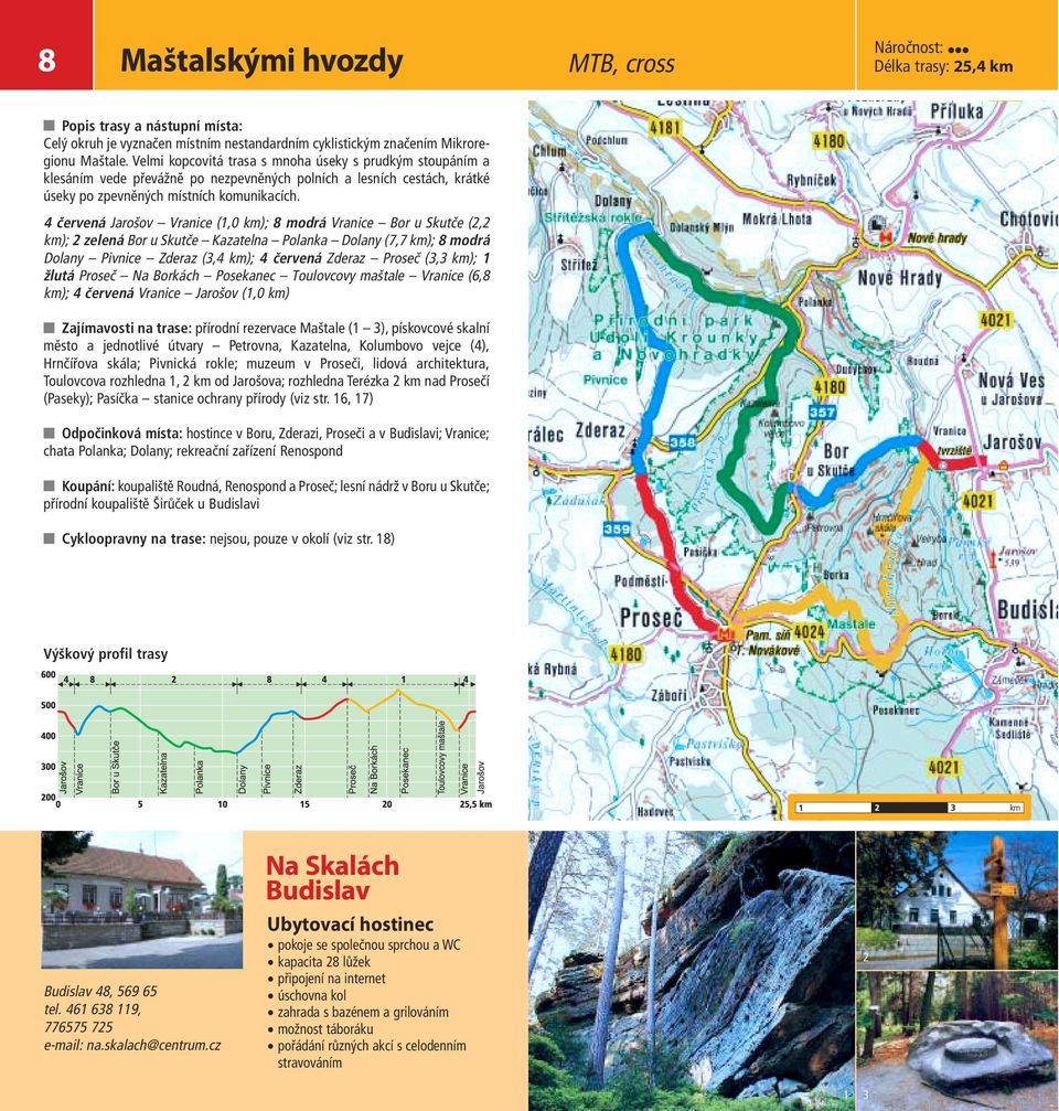 4 červená Jarošov Vranice (1,0 km); 8 modrá Vranice Bor u Skutče (, km); zelená Bor u Skutče Kazatelna Polanka Dolany (7,7 km); 8 modrá Dolany Pivnice Zderaz (3,4 km); 4 červená Zderaz Proseč (3,3