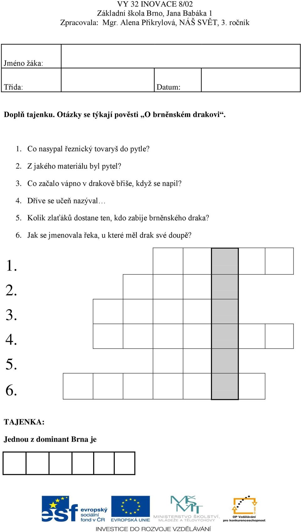 Co začalo vápno v drakově břiše, když se napil? 4. Dříve se učeň nazýval 5.