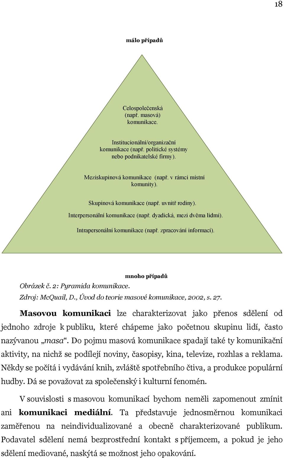 mnoho případů Obrázek č. 2: Pyramida komunikace. Zdroj: McQuail, D., Úvod do teorie masové komunikace, 2002, s. 27.