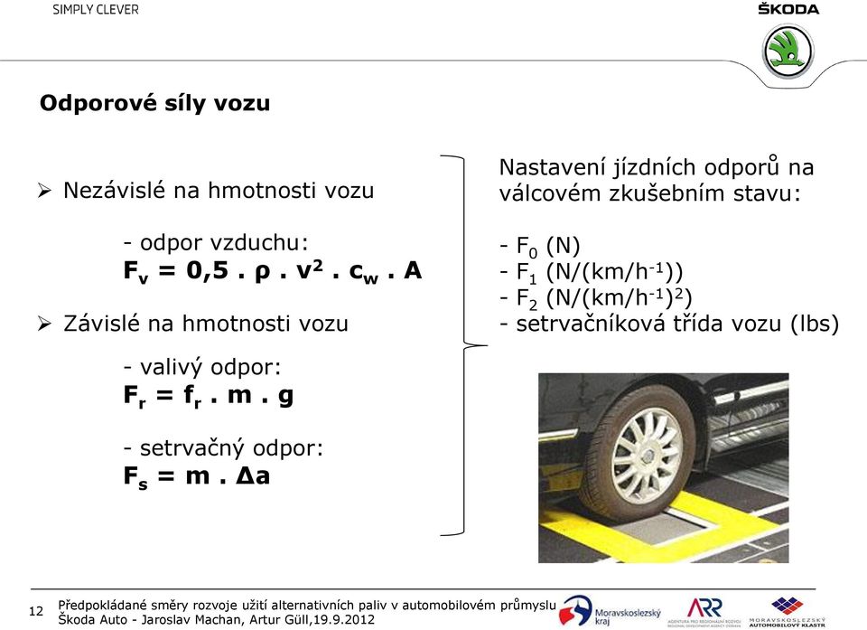 A Závislé na hmotnosti vozu Nastavení jízdních odporů na válcovém zkušebním