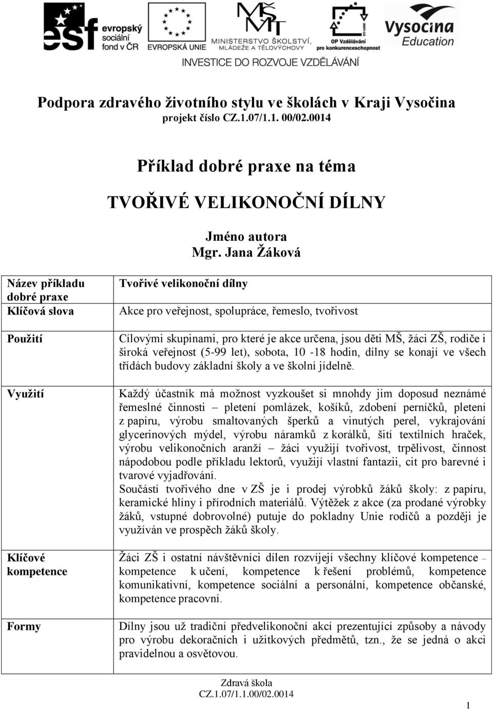 které je akce určena, jsou děti MŠ, žáci ZŠ, rodiče i široká veřejnost (5-99 let), sobota, 10-18 hodin, dílny se konají ve všech třídách budovy základní školy a ve školní jídelně.