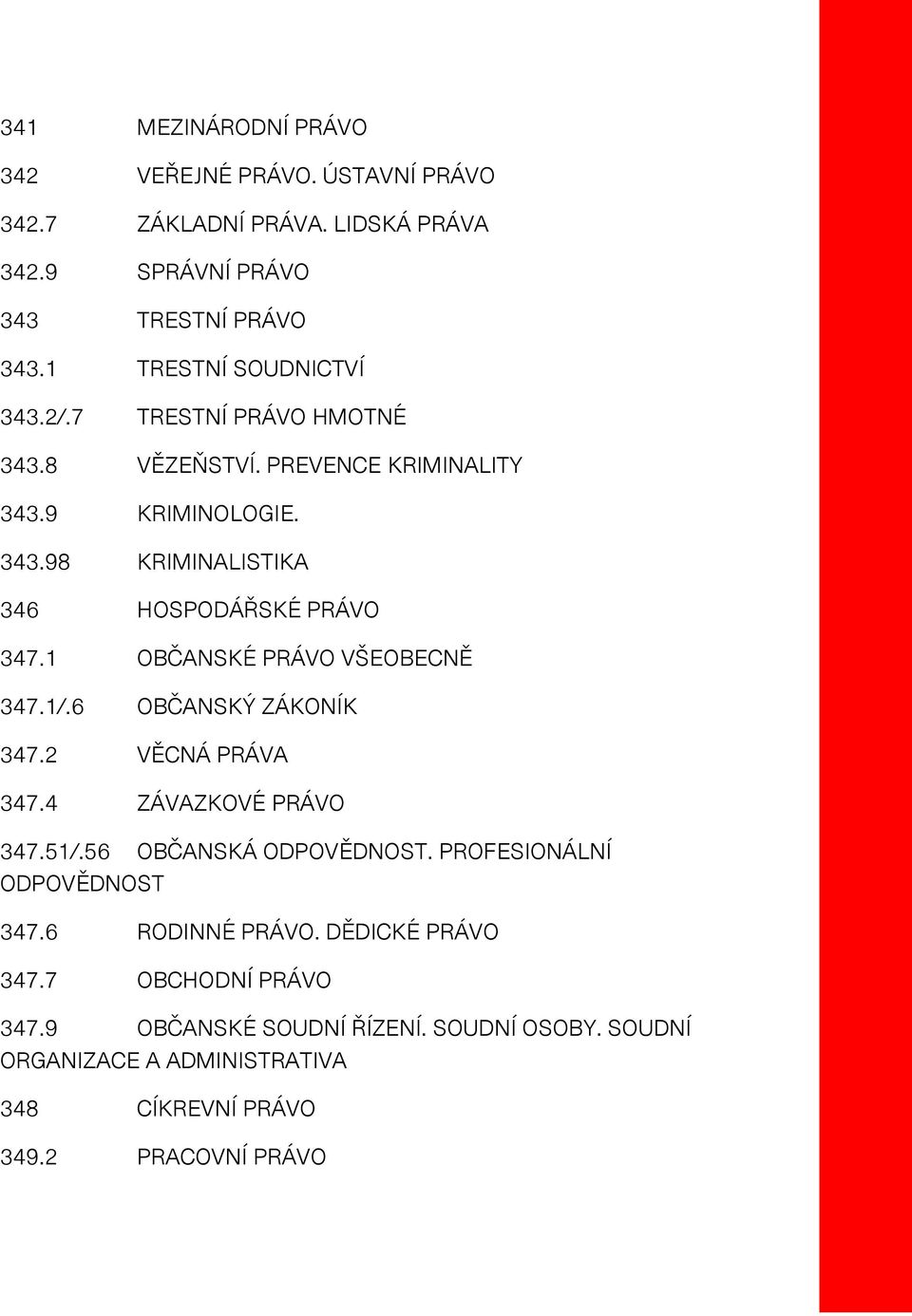 1 OBČANSKÉ PRÁVO VŠEOBECNĚ 347.1/.6 OBČANSKÝ ZÁKONÍK 347.2 VĚCNÁ PRÁVA 347.4 ZÁVAZKOVÉ PRÁVO 347.51/.56 OBČANSKÁ ODPOVĚDNOST.