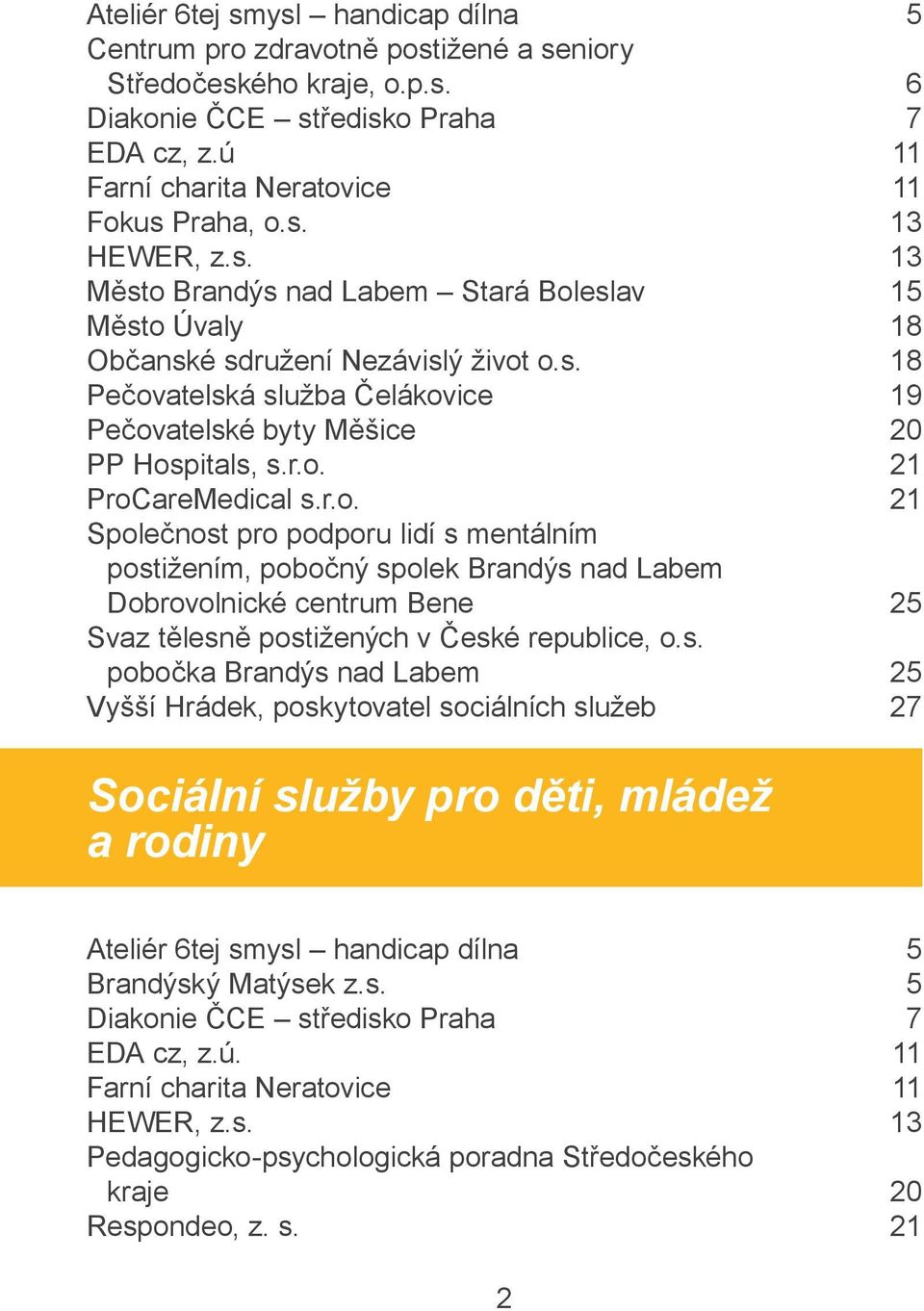 s. pobočka Brandýs nad Labem Vyšší Hrádek, poskytovatel sociálních služeb 5 6 7 11 11 13 13 15 18 18 19 20 21 21 25 25 27 Sociální služby pro děti, mládež a rodiny Ateliér 6tej smysl handicap dílna