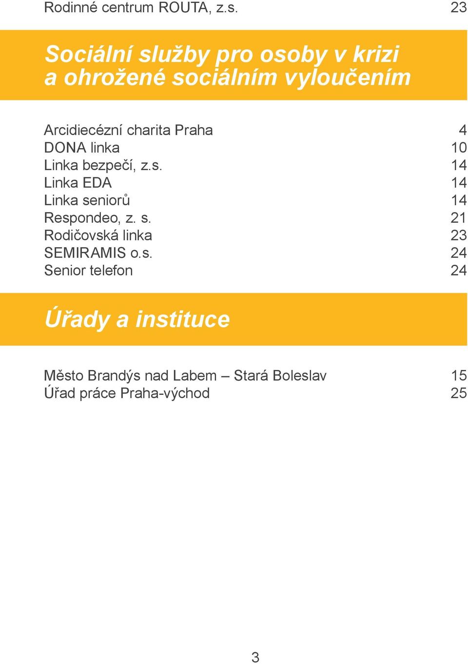 Praha DONA linka Linka bezpečí, z.s. Linka EDA Linka seniorů Respondeo, z. s. Rodičovská linka SEMIRAMIS o.