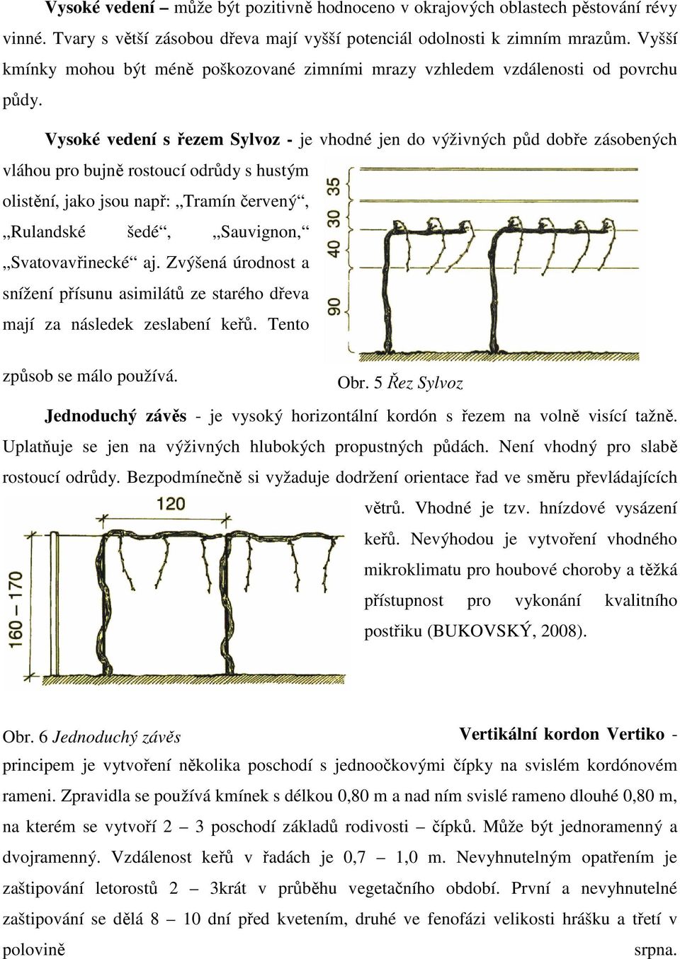 Vysoké vedení s řezem Sylvoz - je vhodné jen do výživných půd dobře zásobených vláhou pro bujně rostoucí odrůdy s hustým olistění, jako jsou např: Tramín červený, Rulandské šedé, Sauvignon,