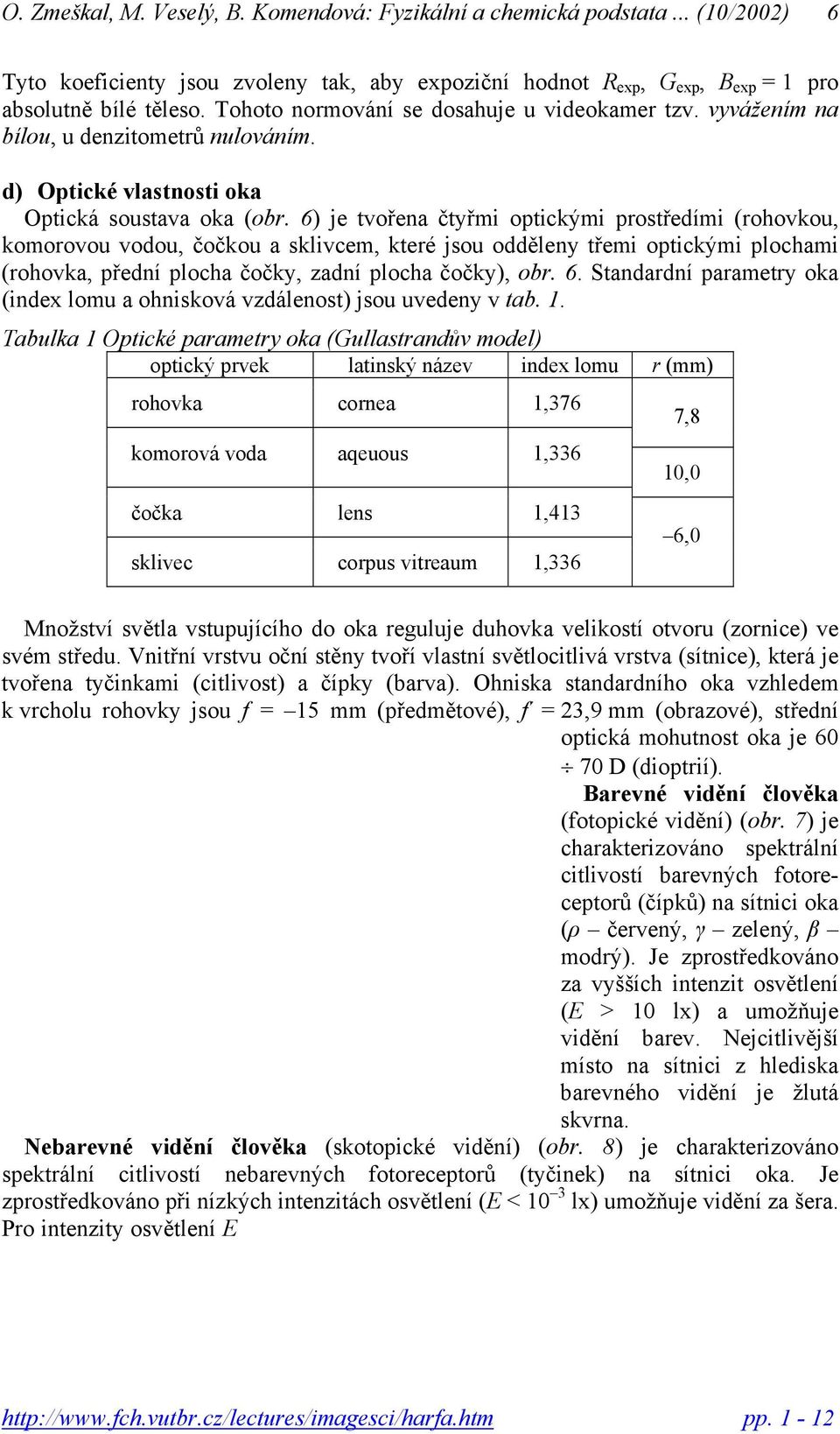 6) je tvořena čtyřmi optickými prostředími (rohovkou, komorovou vodou, čočkou a sklivcem, které jsou odděleny třemi optickými plochami (rohovka, přední plocha čočky, zadní plocha čočky), obr. 6.