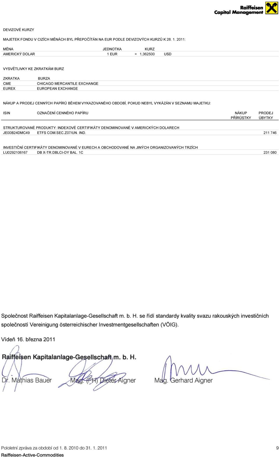 OBDOBÍ, POKUD NEBYL VYKÁZÁN V SEZNAMU MAJETKU: ISIN OZNAČENÍ CENNÉHO PAPÍRU NÁKUP PŘÍRŮSTKY PRODEJ ÚBYTKY STRUKTUROVANÉ PRODUKTY: INDEXOVÉ CERTIFIKÁTY DENOMINOVANÉ V AMERICKÝCH DOLARECH JE00B24DMC49