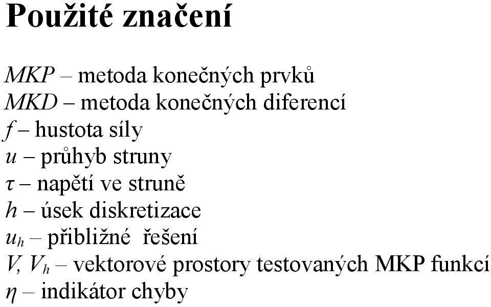 napětí ve struně h úsek diskretizace u h přibližné řešení