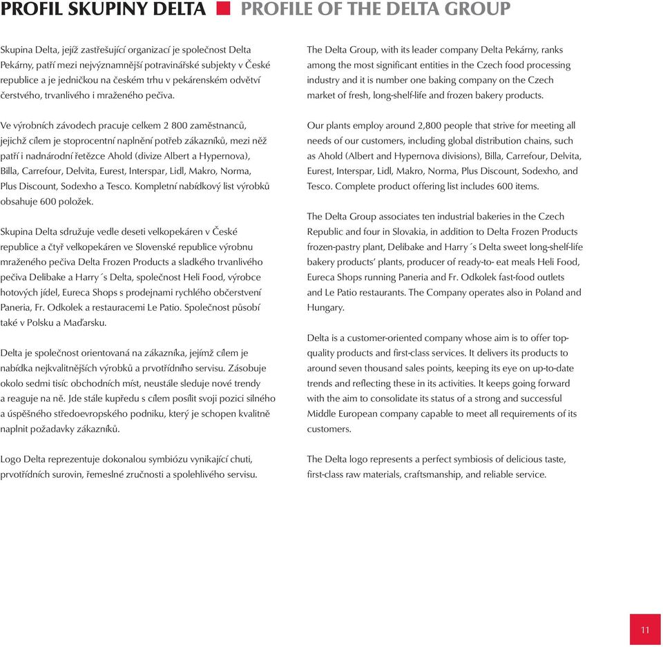 The Delta Group, with its leader company Delta Pekárny, ranks among the most significant entities in the Czech food processing industry and it is number one baking company on the Czech market of