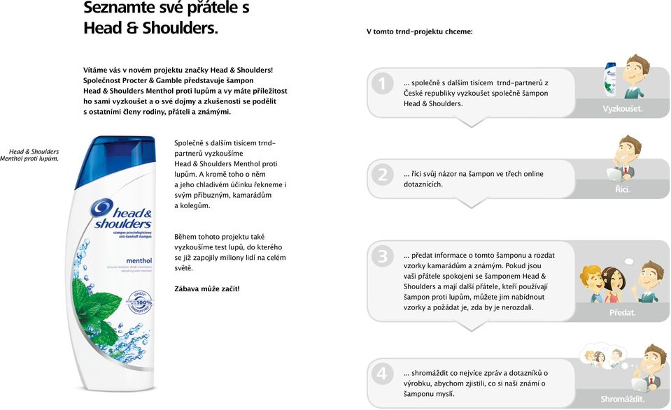 známými. 1... společně s dalším tisícem trnd-partnerů z České republiky vyzkoušet společně šampon Head & Shoulders. Vyzkoušet. Head & Shoulders Menthol proti lupům.