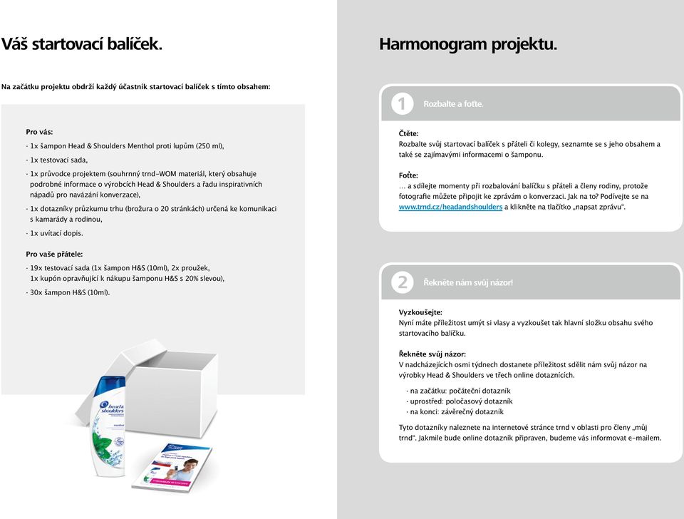 a řadu inspirativních nápadů pro navázání konverzace), 1x dotazníky průzkumu trhu (brožura o 20 stránkách) určená ke komunikaci s kamarády a rodinou, Čtěte: Rozbalte svůj startovací balíček s přáteli