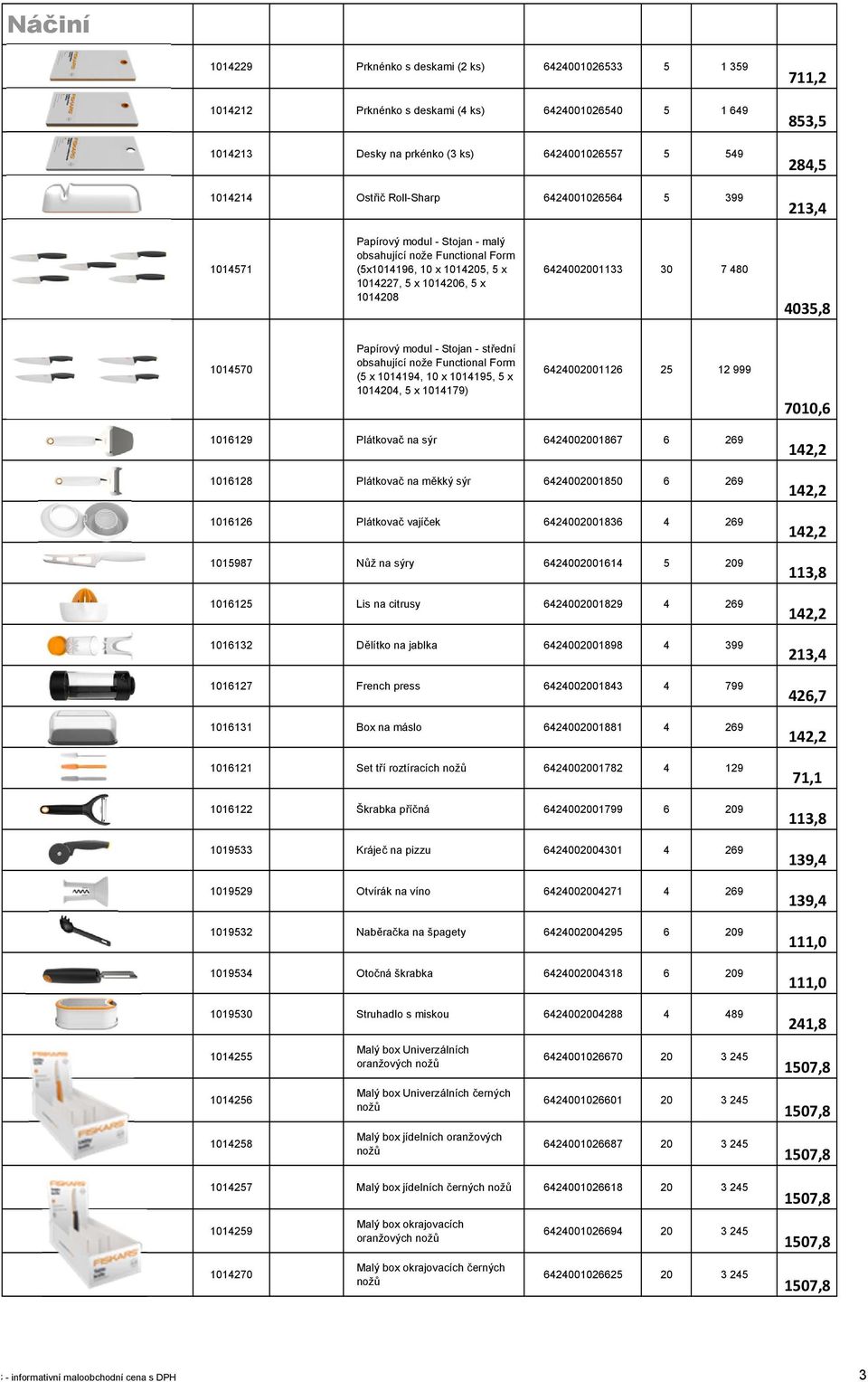 1014570 Papírový modul - Stojan - střední obsahující nože Functional Form (5 x 1014194, 10 x 1014195, 5 x 1014204, 5 x 1014179) 6424002001126 25 12 999 7010,6 1016129 Plátkovač na sýr 6424002001867 6