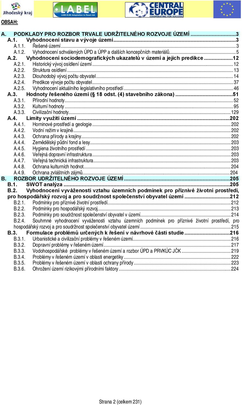 ..13 A.2.3. Dlouhodobý vývoj počtu obyvatel...14 A.2.4. Predikce vývoje počtu obyvatel...37 A.2.5. Vyhodnocení aktuálního legislativního prostředí...46 A.3. Hodnoty řešeného území ( 18 odst.