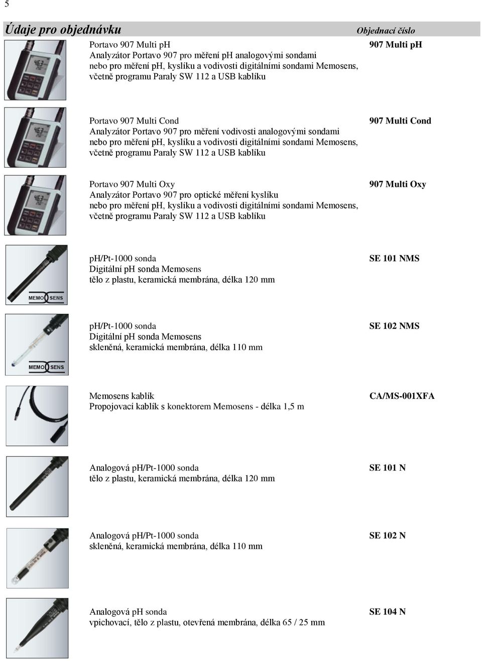 Memosens, včetně programu Paraly SW 112 a USB kablíku 907 Multi Cond Portavo 907 Multi Oxy Analyzátor Portavo 907 pro optické měření kyslíku nebo pro měření ph, kyslíku a vodivosti digitálními