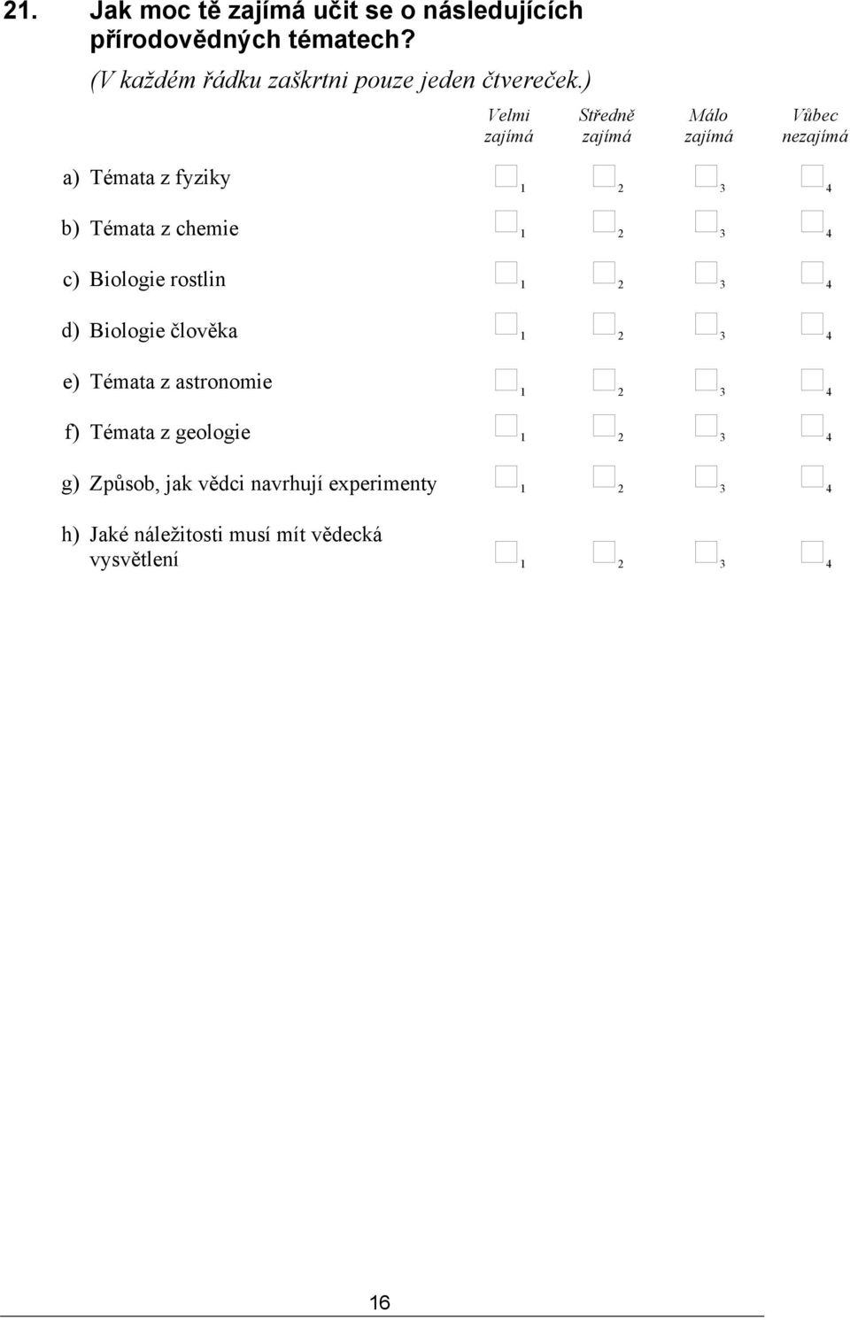 z chemie c) Biologie rostlin d) Biologie člověka e) Témata z astronomie f) Témata z