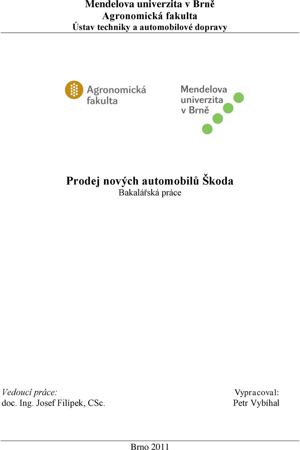 automobilů Škoda Bakalářská práce Vedoucí práce: doc.