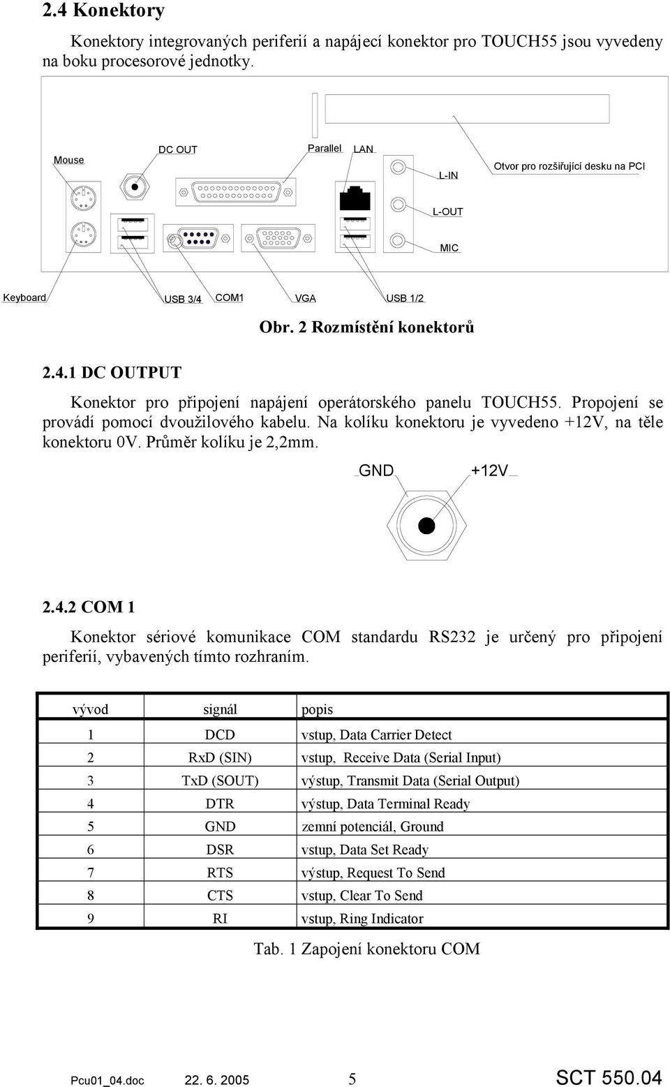 Propojení se provádí pomocí dvoužilového kabelu. Na kolíku konektoru je vyvedeno +12V, na těle konektoru 0V. Průměr kolíku je 2,2mm. GND +12V 2.4.