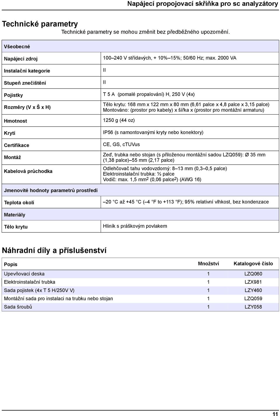 2000 VA II II T 5 A (pomalé propalování) H, 250 V (4x) Tělo krytu: 168 mm x 122 mm x 80 mm (6,61 palce x 4,8 palce x 3,15 palce) Montováno: (prostor pro kabely) x šířka x (prostor pro montážní