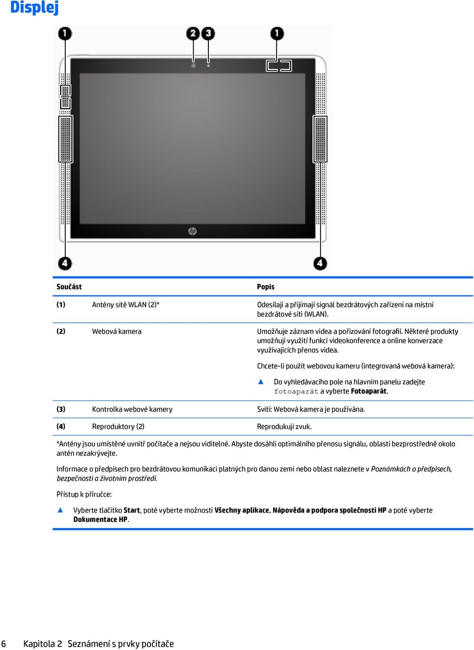 Chcete-li použít webovou kameru (integrovaná webová kamera): Do vyhledávacího pole na hlavním panelu zadejte fotoaparát a vyberte Fotoaparát.