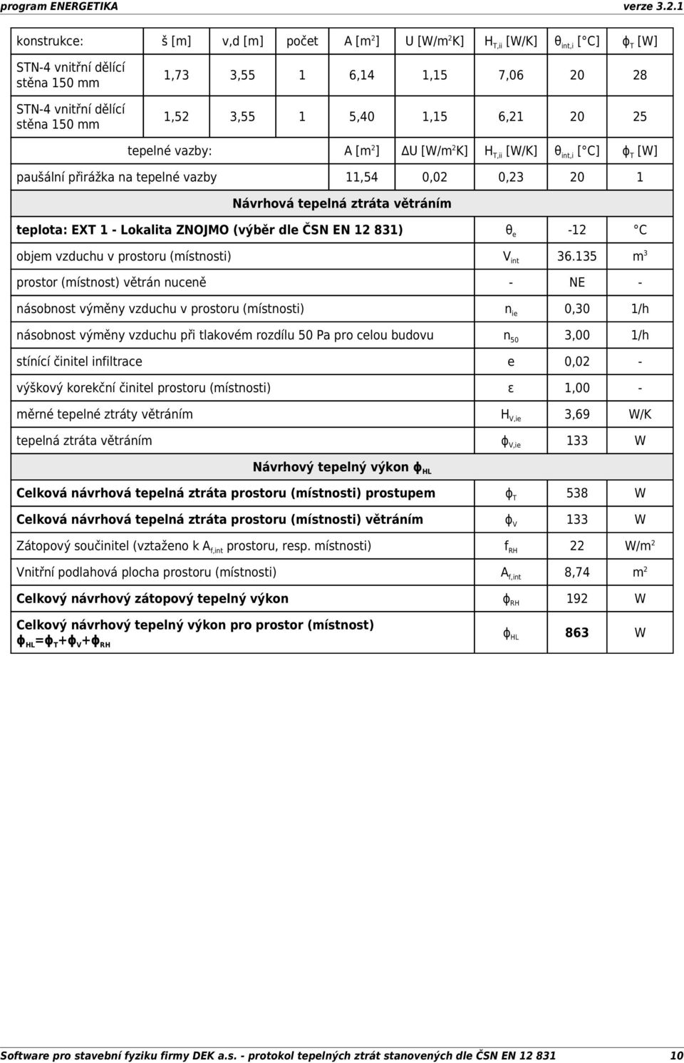 135 m 3 prostor (místnost) větrán nuceně - NE - násobnost výměny vzduchu v prostoru (místnosti) n ie 0,30 1/h násobnost výměny vzduchu při tlakovém rozdílu 50 Pa pro celou budovu n 50 3,00 1/h