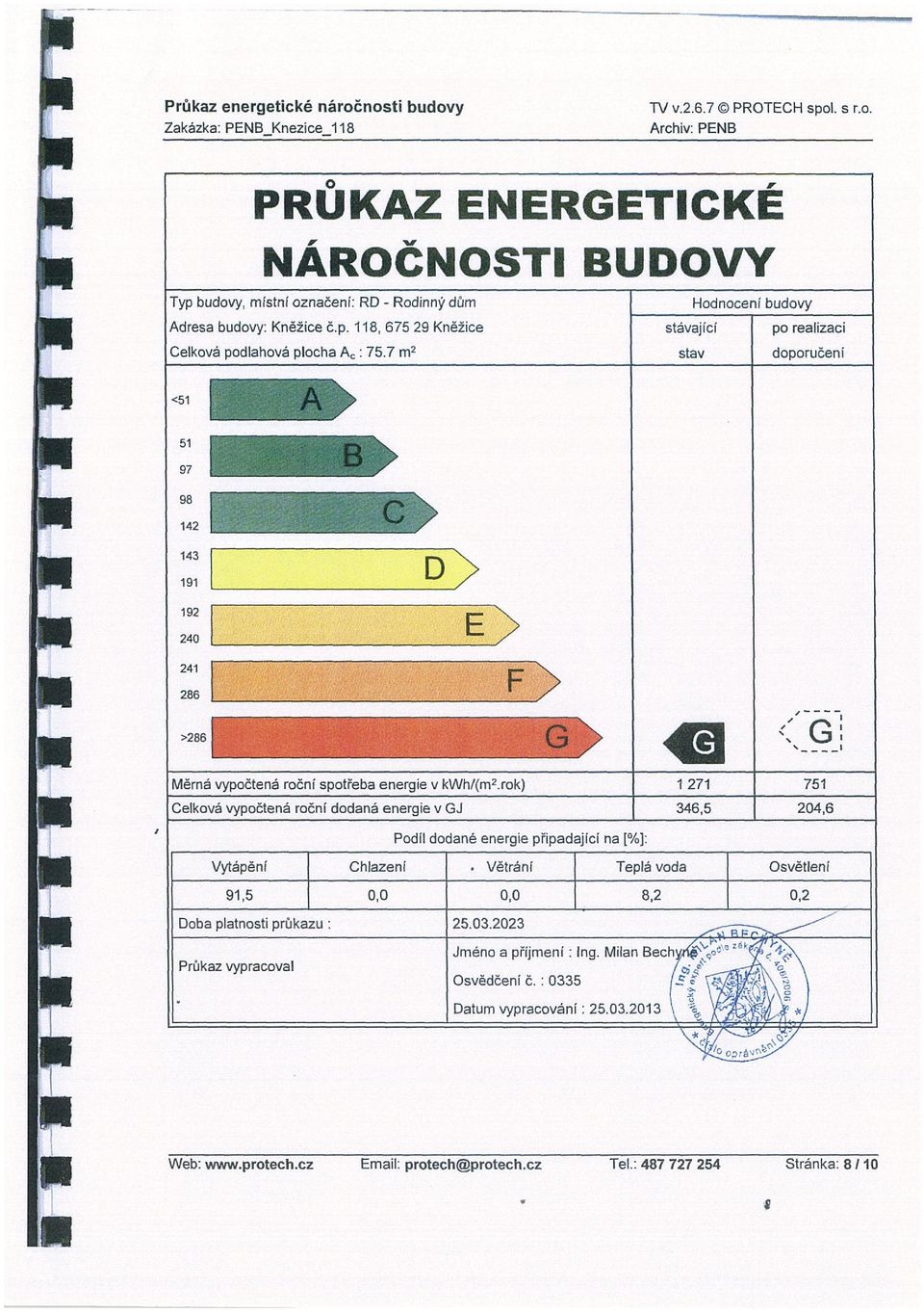 >286 (3 iic Měrná vypočtená roční spotřeba energie v kwh/(rn2.rok) 1 271 751 Celková vypočtená roční dodaná energie v GJ 346,5 204,6 Podíl dodané energie připadající na (%): Vytápěni I Chlazení.