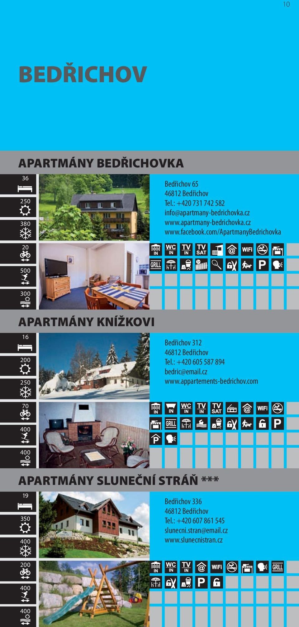 com/apartmanybedrichovka 300 APARTMÁNY KNÍŽKOVI 16 Bedřichov 312 Tel.: +420 605 587 894 bedric@email.