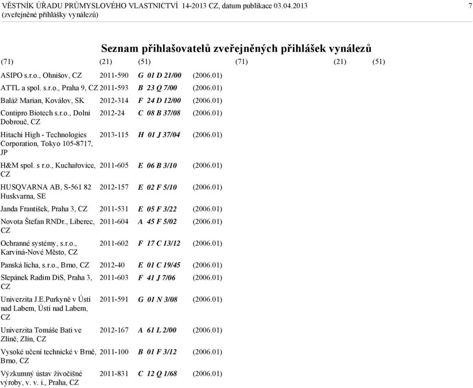 , Liberec, 2011-604 Ochranné systémy, s.r.o., 2011-602 Karviná-Nové Město, Panská lícha, s.r.o., Brno, 2012-40 Slepánek Radim DiS, Praha 3, 2011-603 Univerzita J.E.