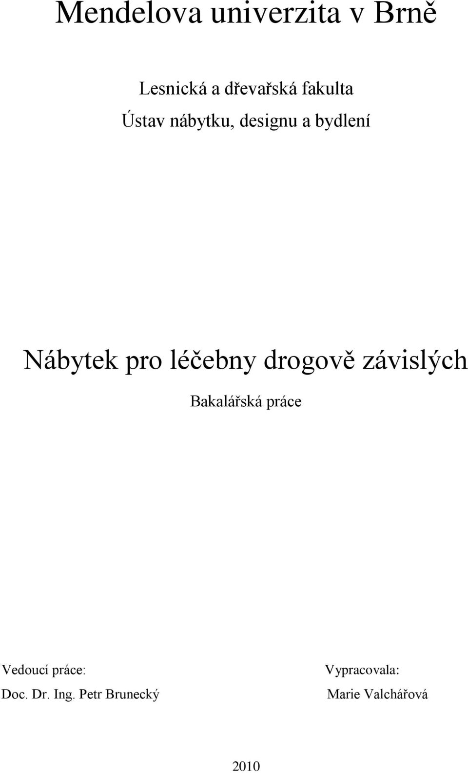 léčebny drogově závislých Bakalářská práce Vedoucí