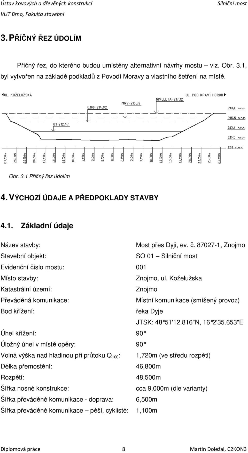 Koželužska Katastrální území: Znojmo Převáděná komunikace: Místní komunikace (smíšený provoz) Bod křížení: řeka Dyje JTSK: 48 51'12.816"N, 16 2'35.