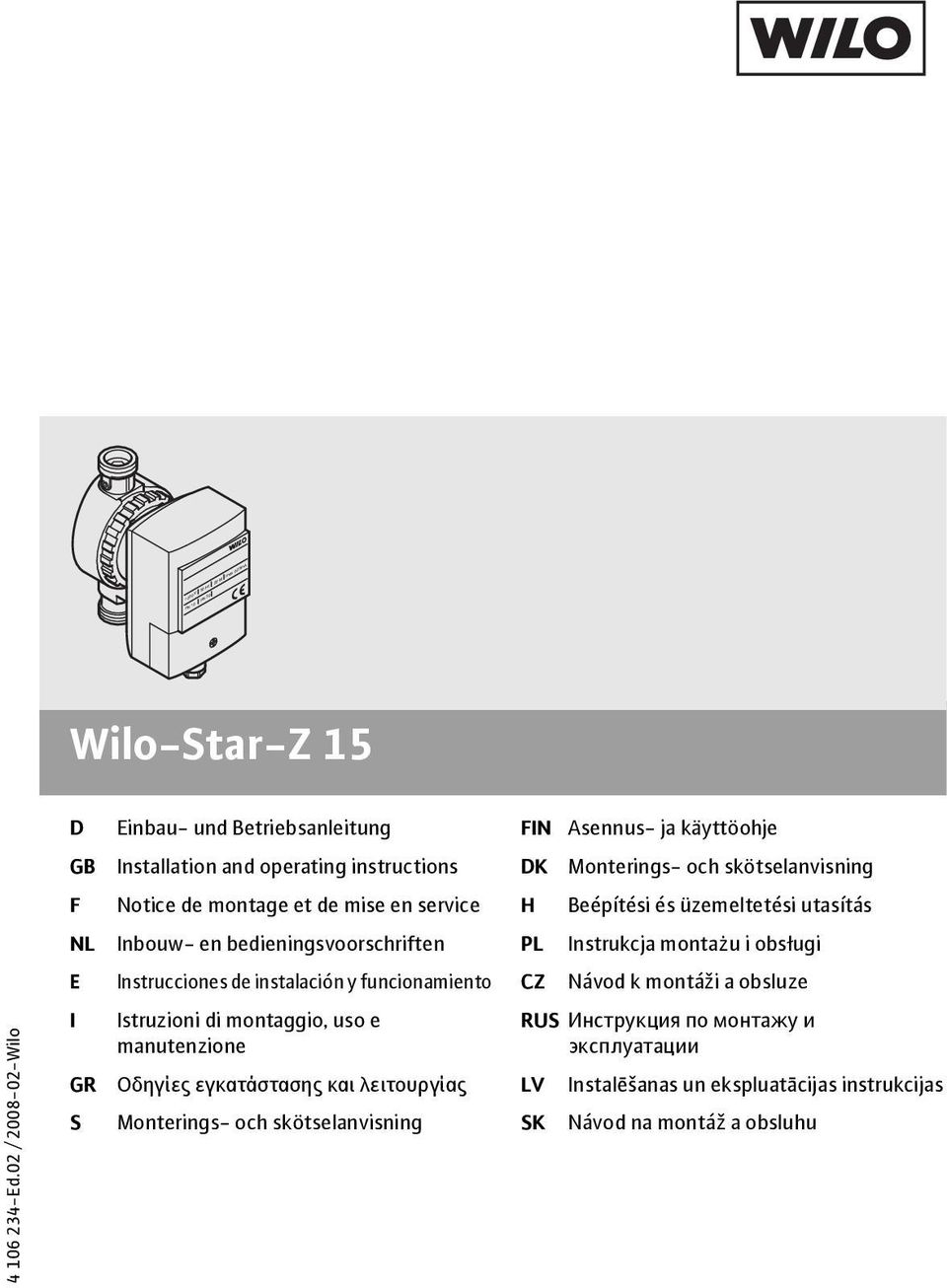 instalación y funcionamiento CZ Návod k montáži a obsluze 4 106 234-Ed.