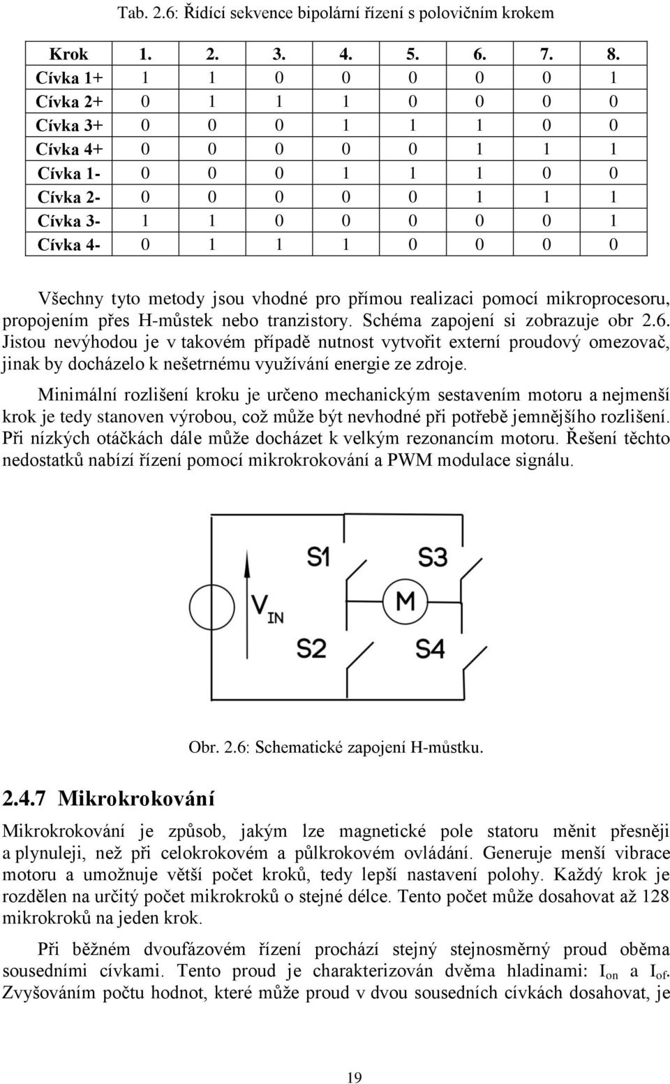 Všechny tyto metody jsou vhodné pro přímou realizaci pomocí mikroprocesoru, propojením přes H-můstek nebo tranzistory. Schéma zapojení si zobrazuje obr 2.6.