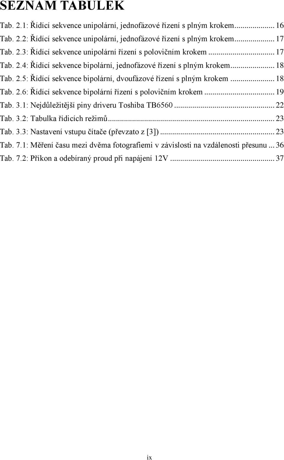 .. 19 Tab. 3.1: Nejdůležitější piny driveru Toshiba TB6560... 22 Tab. 3.2: Tabulka řídicích režimů... 23 Tab. 3.3: Nastavení vstupu čítače (převzato z [3])... 23 Tab. 7.